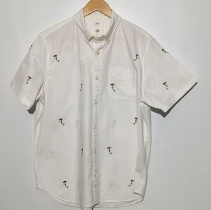 GAP White Button Down Embroidered Mermaide Design Shirt Size L
